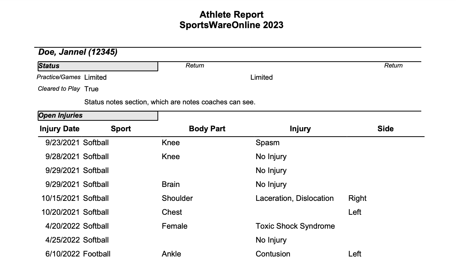 coach's athlete report