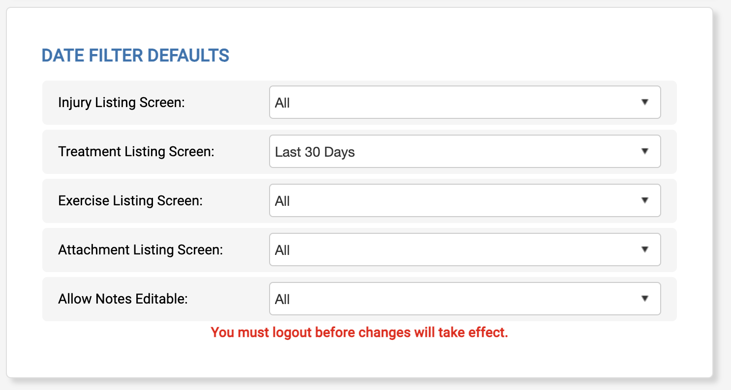 date filter default options in admin, institution settings